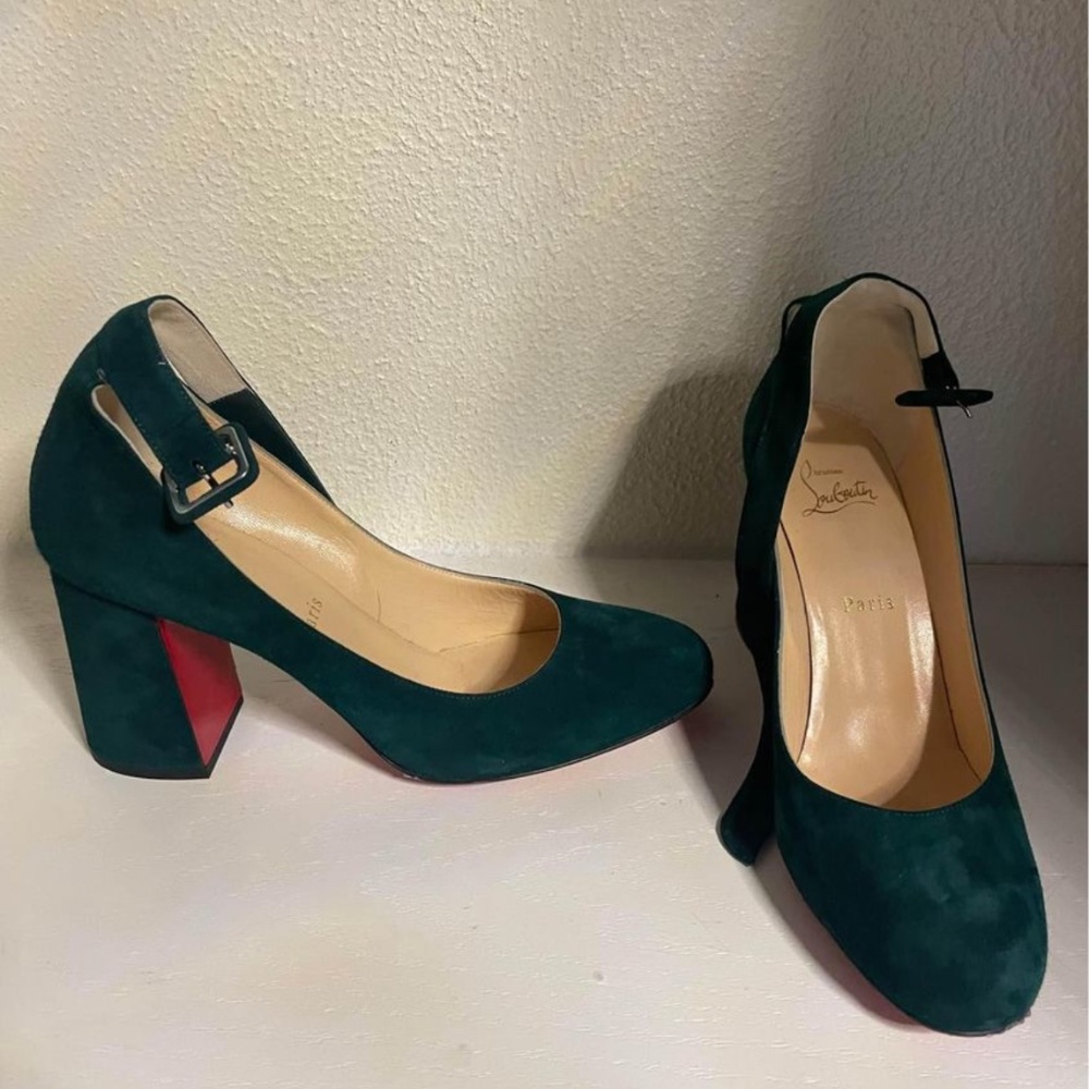 Christian Louboutin Teal suede heels